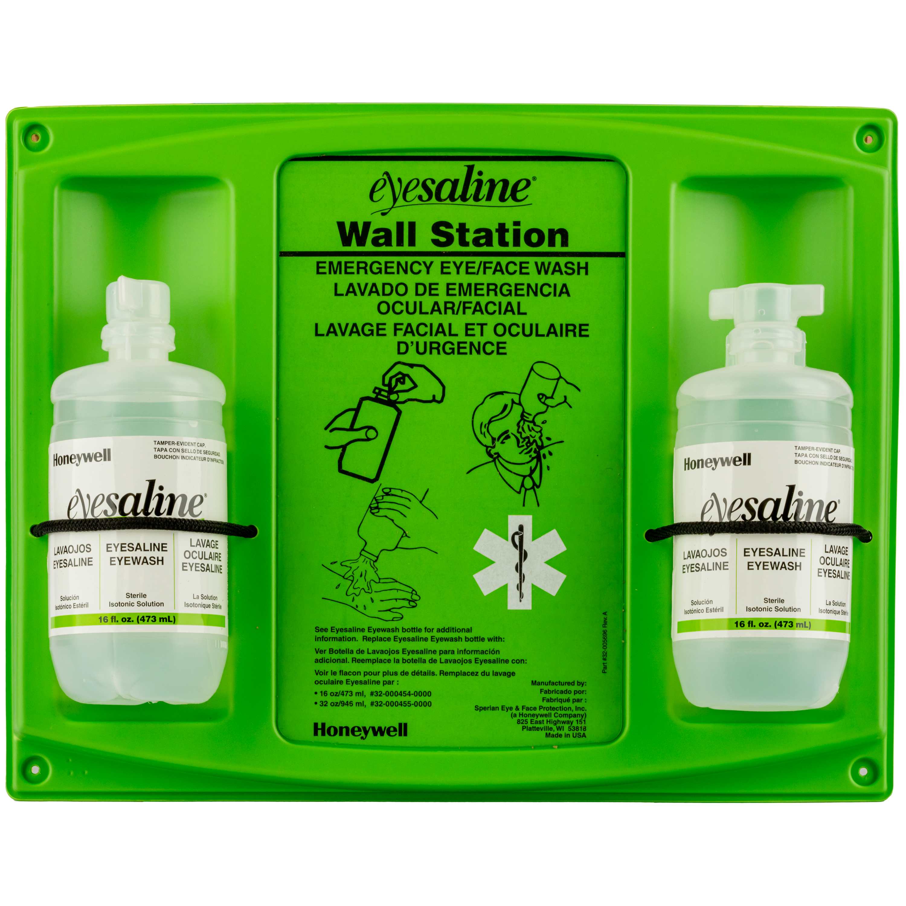 Eyesaline&reg; Wall Mount Eyewash Station - Double - 32 oz